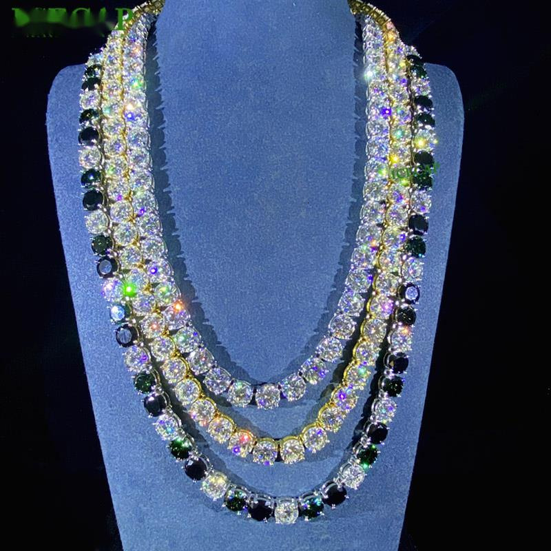 OACOCA 925 Silver Moissanite Tennis Chain Ice Out Hip Hop Moissnaite Chain Tennis Necklace 8mm VVS Diamond Men Women Fashion Jewelry