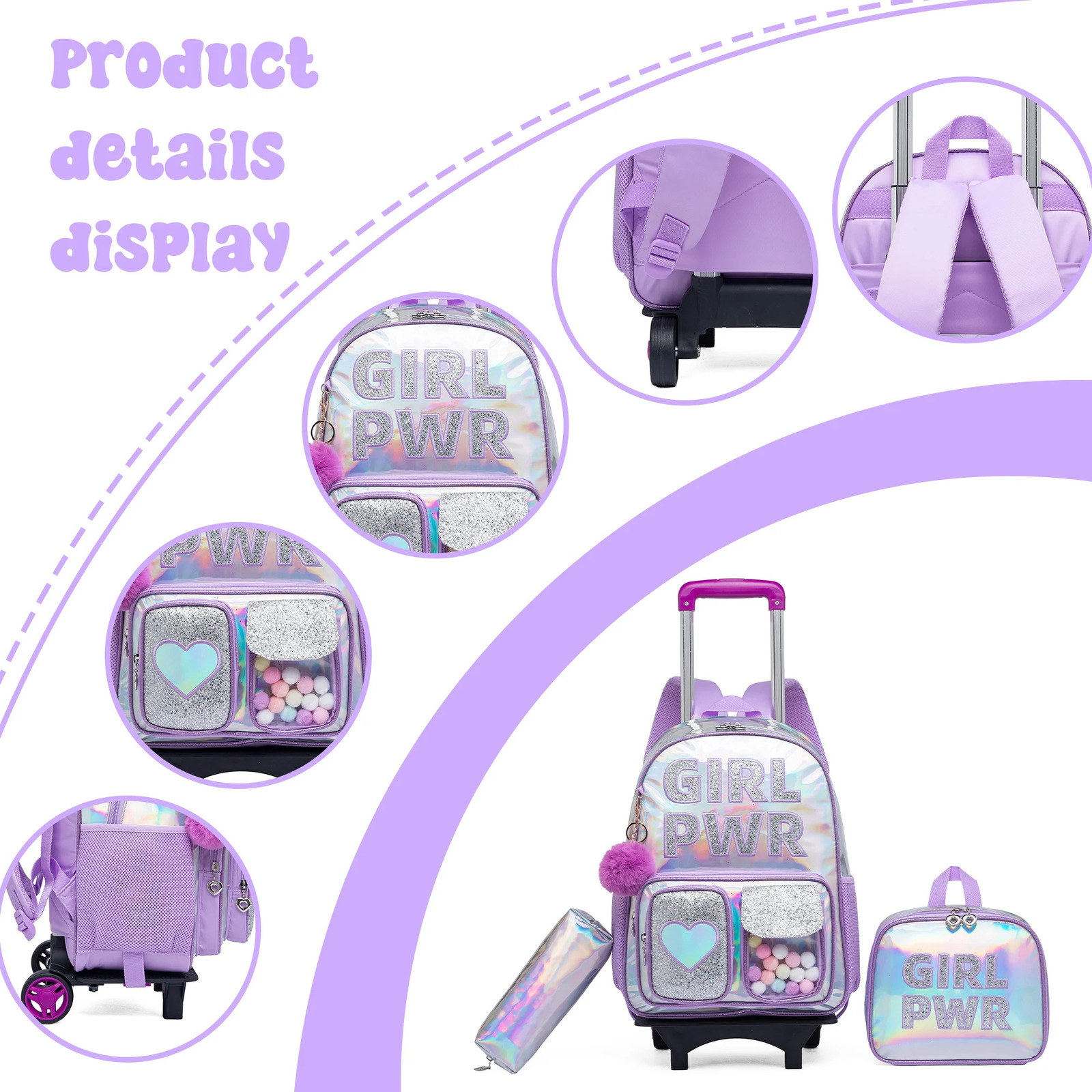 Cute Trolley Backpack Suitable for Girls Childrens Pull Rod Bag Large Capacity HighValue Preschool Rolling 250605