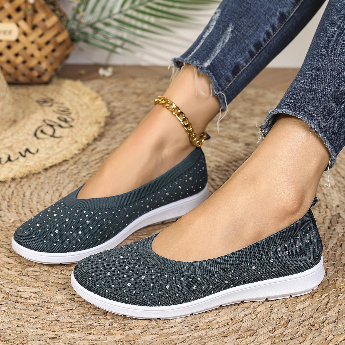 Spring/autumn Single Shoes Women Fashion Round Head Glitter Mesh Shallow Mouth Soft Casual Comfortable Flat Shoes for Women 250603