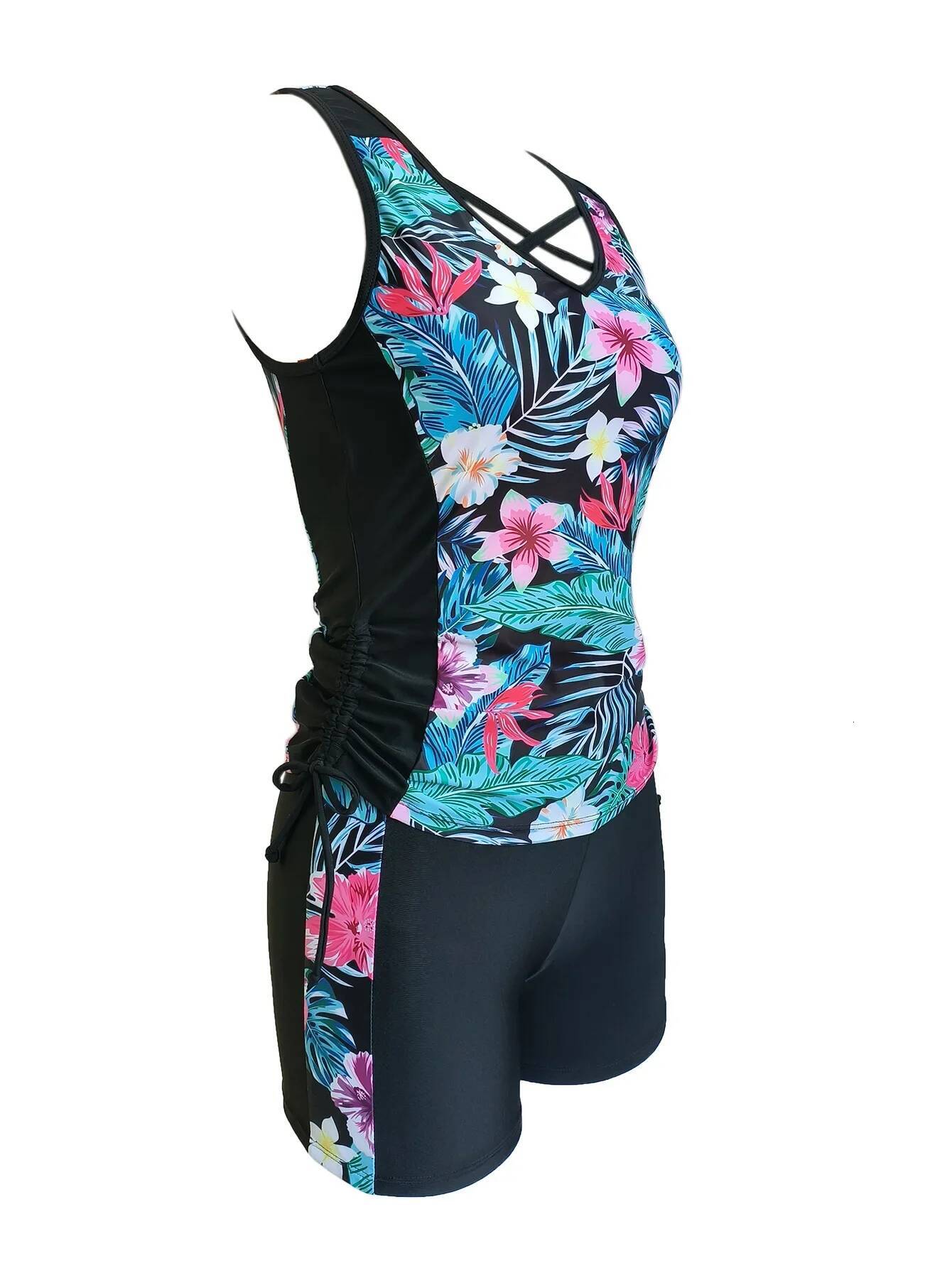 Drawstring Tankini New Plus Size Swimsuit Women Large Swimwear Female Bathers Bathing Swimming Suit Beachwear Bikini 2025 Mujer