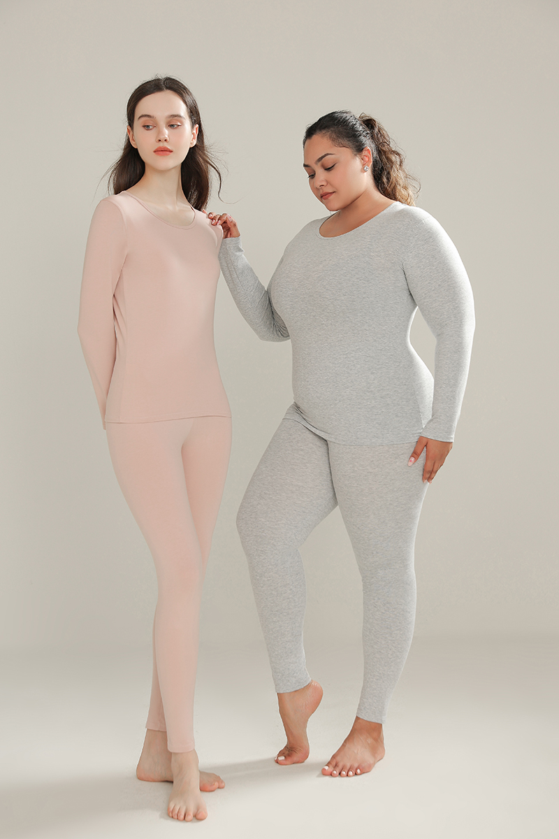 Autumn clothes and trousers cotton women round neck set couples thin section antibacterial large size cotton thermal underwear