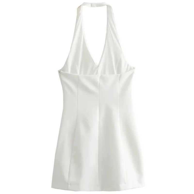HXAO Mini Halter Dress Fashion Summer Dresses 2024 Women V-Neck Sleeveless Backless Slim-Fit Dress Luxury Womens Elegant DressXJ250610