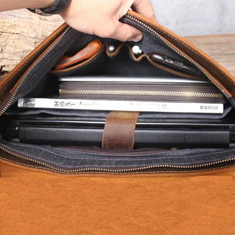 Luufan Mens Briefcase Genuine Leather A4 File Document Handbag Male Soft Cow Leather Laptop Shoulder Bag Business Computer Bag W250610