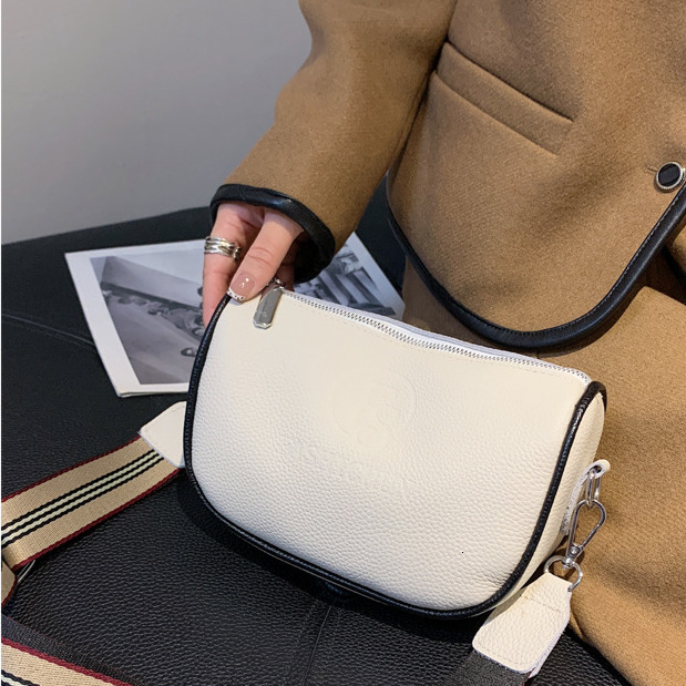 Free Shipping Top Layer Cowhide Saddle Bag Designer Women's Handbag New Fashion Trend Versatile Genuine Luxury Leather Shoulder Bag With Wide Str