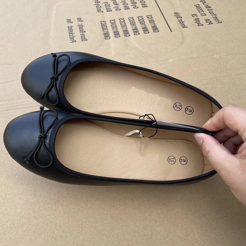 Elegant Bowknot Ballerina Womens Flat Round Toe Comfort Slip-On Ladies Loafers Leather Single Mules Shoes 250606
