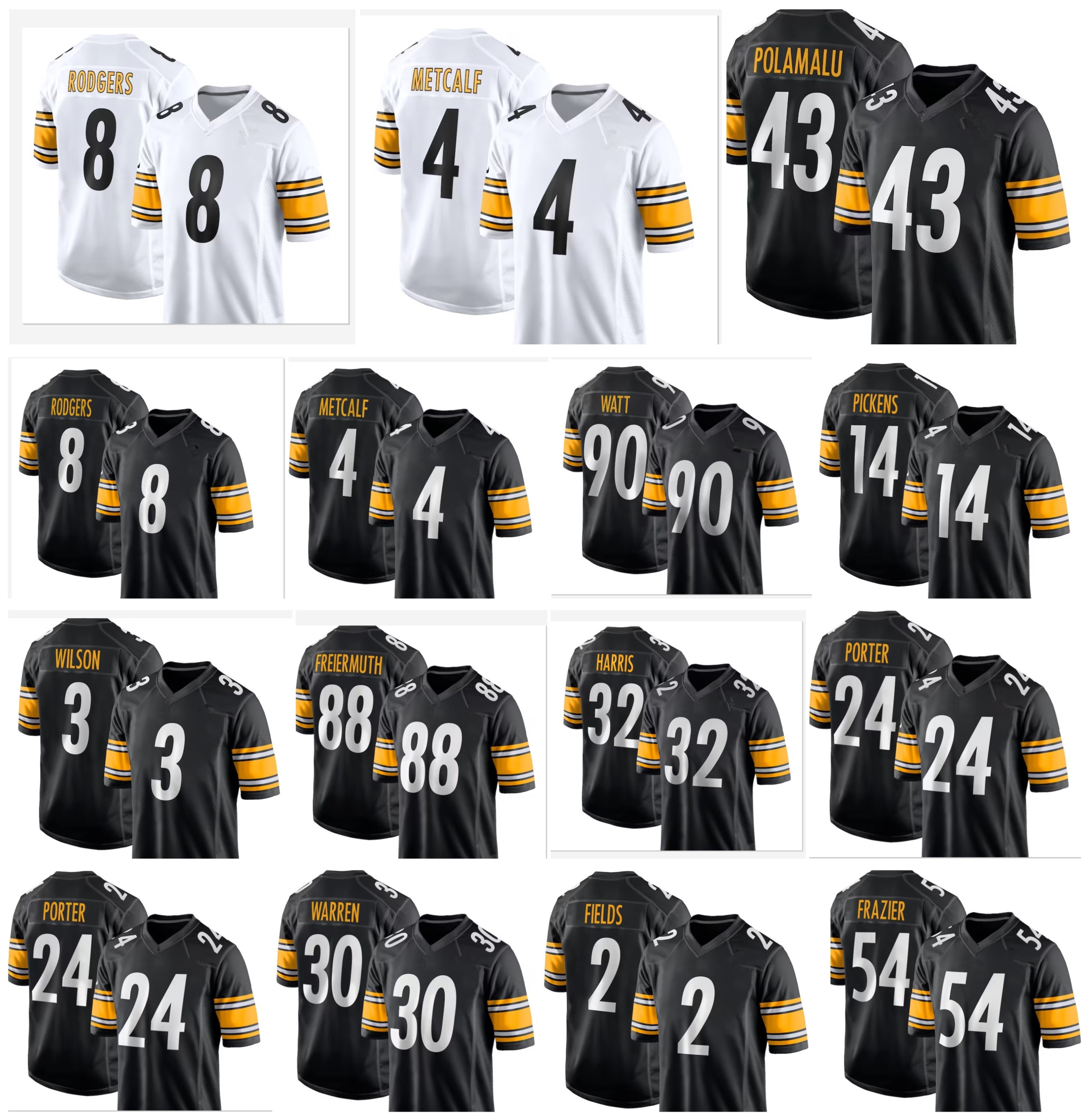 8 Aaron Rodgers DK Metcalf TJ Watt Football Jersey Kaleb Johnson Joey Porter Jr Troy Polamalu Pat Freiermuth Will Howard Jack Sawyer Chris Boswell Jaylen Warren Slay