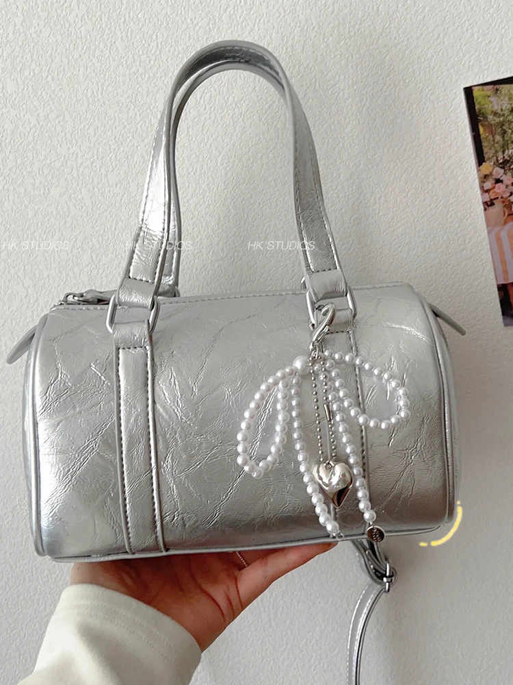 Summer OneShoulder Basg Simple Casual Crossbody Bag Silver Handheld Pillow Bag 250605