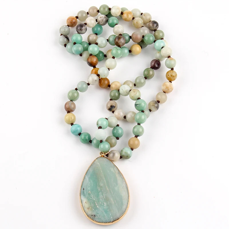 Fashion Bohemian Jewelry Natural Stone Knotted Stone Matching Drop Pendant Necklaces Women Beaded Necklace 250604