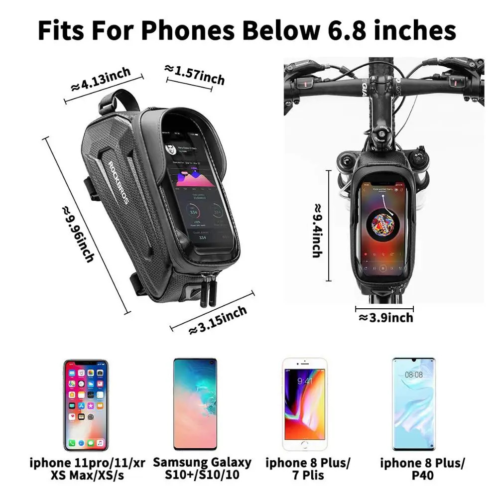 ROCKBROS Bicycle Bag Waterproof Touch Screen Cycling Bag Top Front Tube Frame MTB Road Bike Bag 6.5 Phone Case Bike Accessories 250610