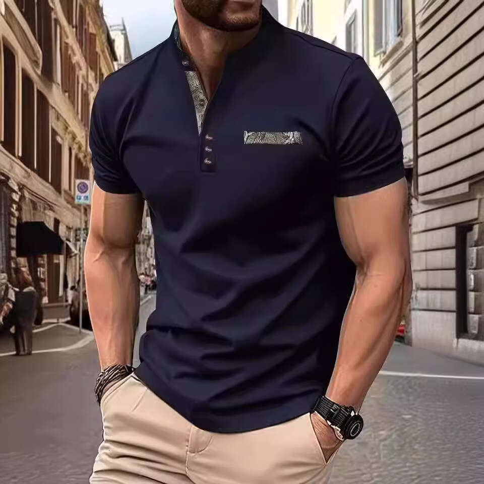 Clothing Summer New Men's Casual Stand Collar Short Sleeve Polo Shirt B5