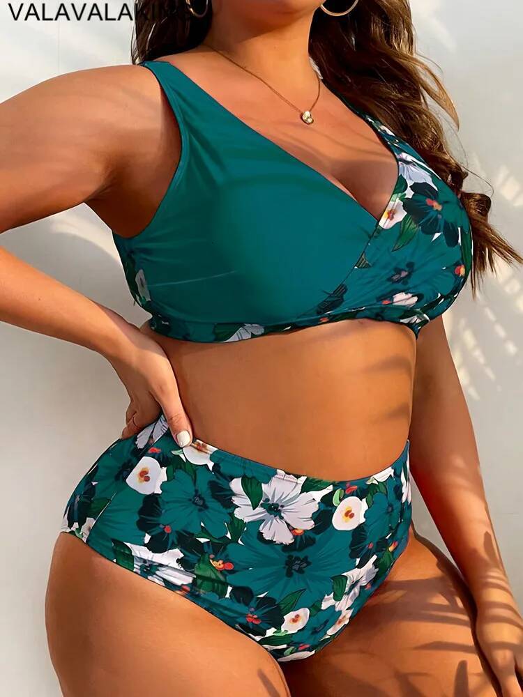 2025 Patchwork 2 Piece Plus Size Bikini Set Women Large Big Swimsuit High Waist Lady Swimwear Beach Chubby Curvy Bathing Suit