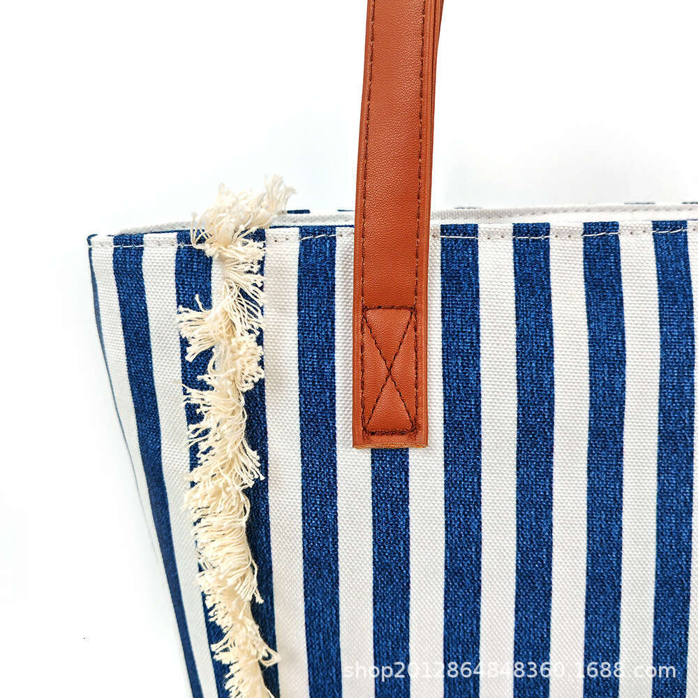 2024 Casual Style Beach Single Canvas Classic Striped Shoulder Large Capacity Shopping Bag
