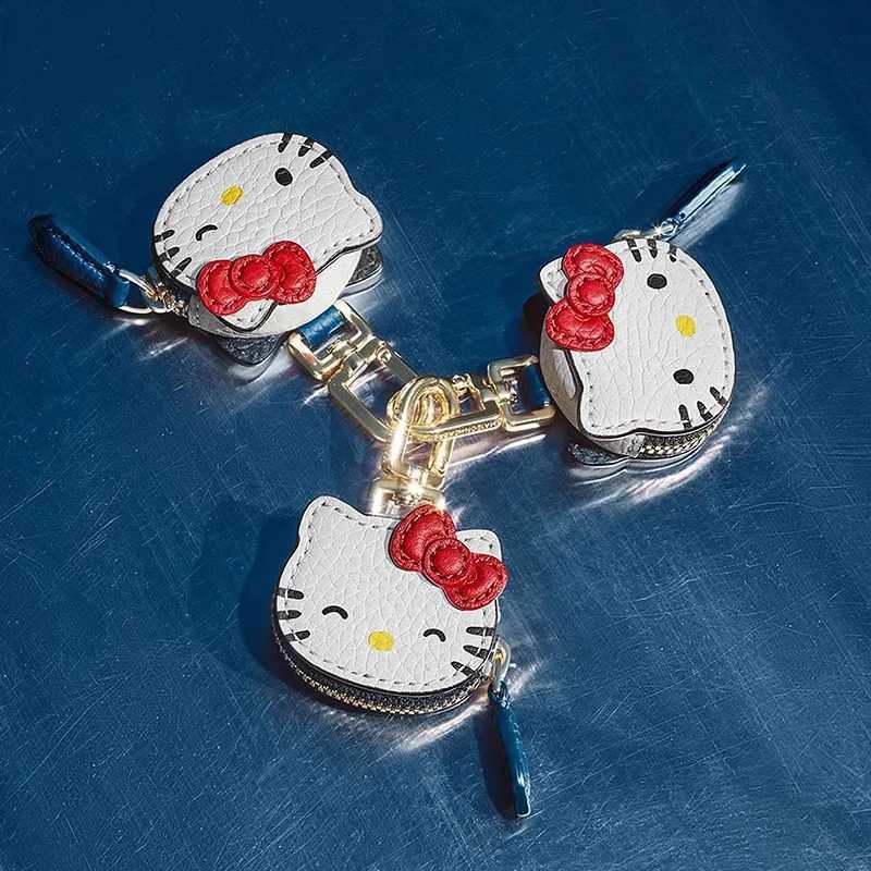 Sanrio Kawaii Cartoon Hello Kitty Keychain Leather Mini Storage Bag Cute Bag Pendant Accessories Decoration Simple Pendant Gifts w250610