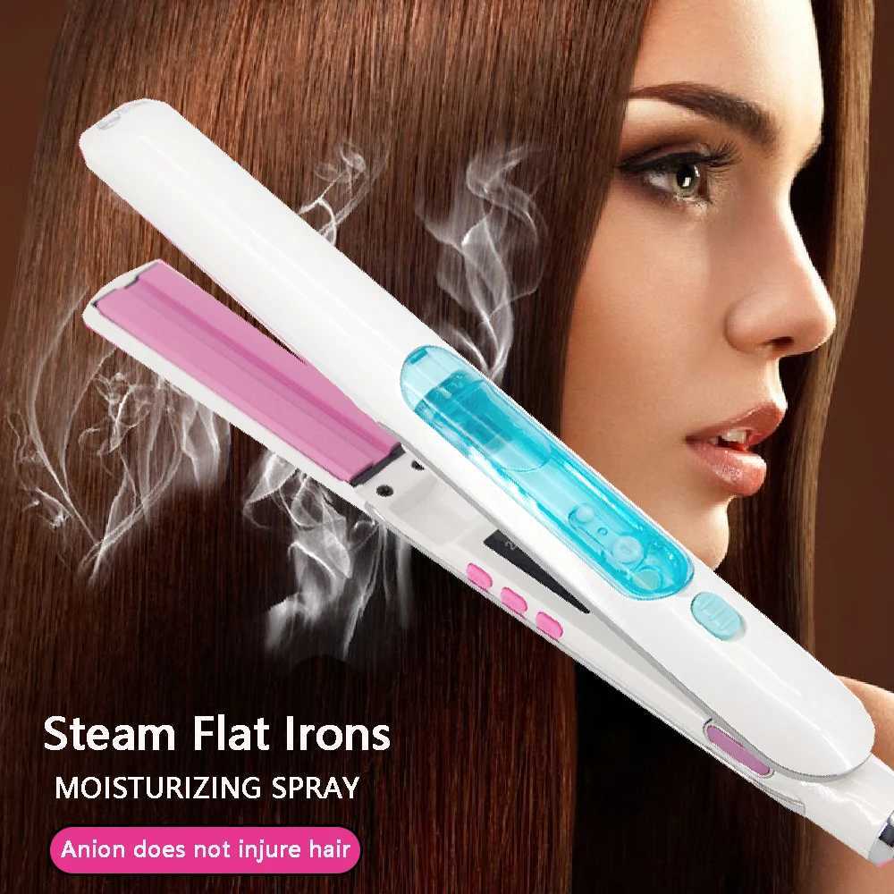 Steam Hair Straightener Salon Ceramic Vapor Ionic Flat Iron Straightening for Women 2 in 1 Hair Straightener and Curler W250610