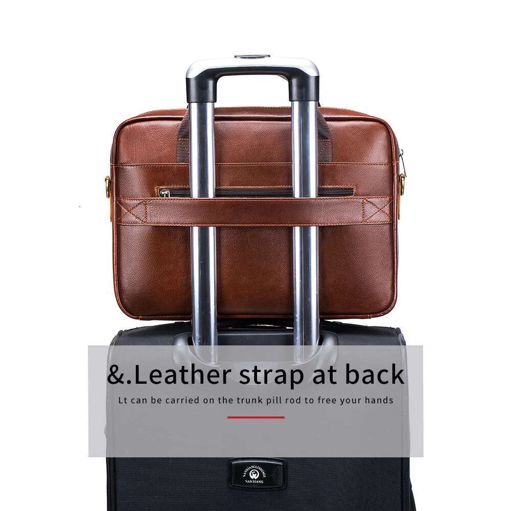 Men's Leather Briefcase, Cowhide Shoulder Crossbody Large Capacity Office Computer Bag, Multifunctional Handbag
