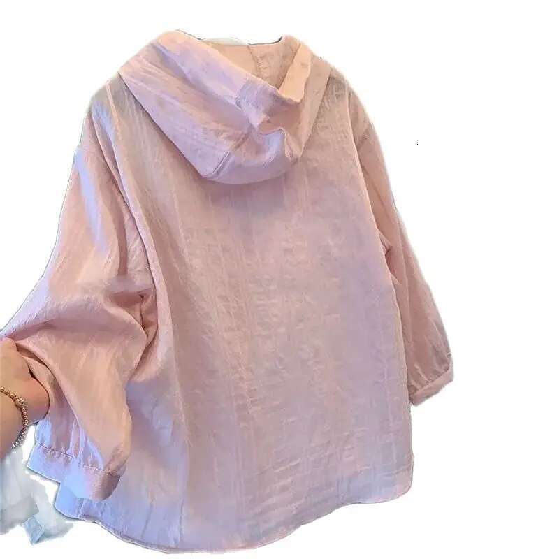 Spring Summer Hooded Sunscreen Shirt Coat Women2024new Fashion Loose Vasual Large Size Thin Tops Pure Colour Blouse Female