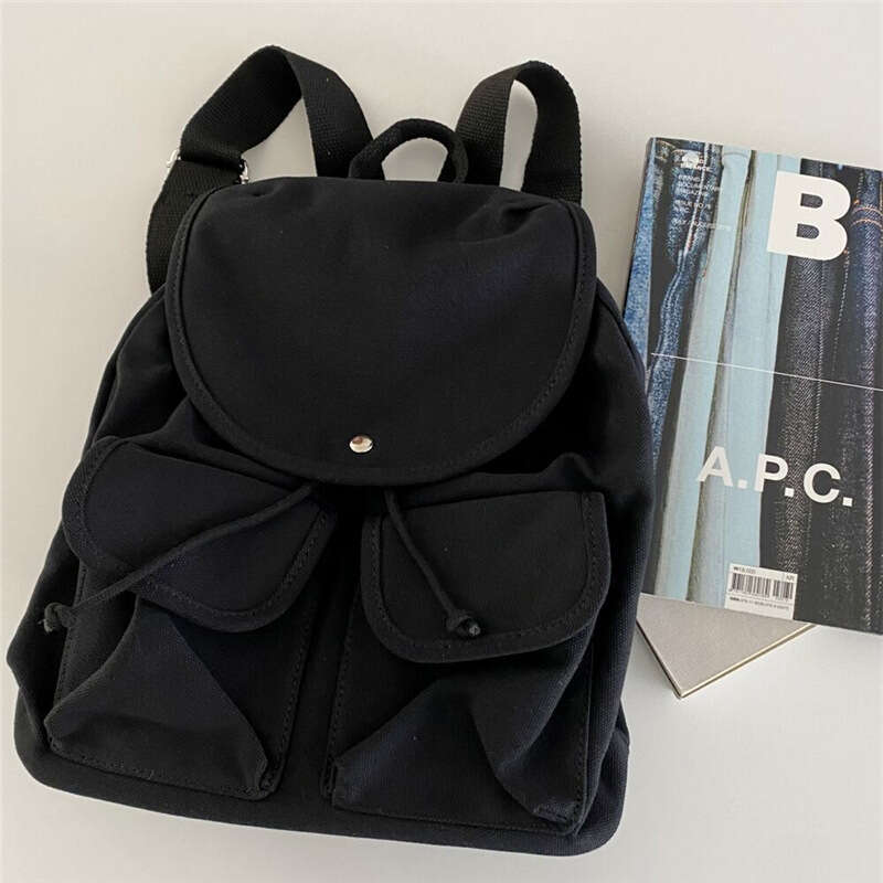 2024 Spring Summer New Simple Casual Niche Design Student Canvas School Bag Large Capacity Drawstring Backpack
