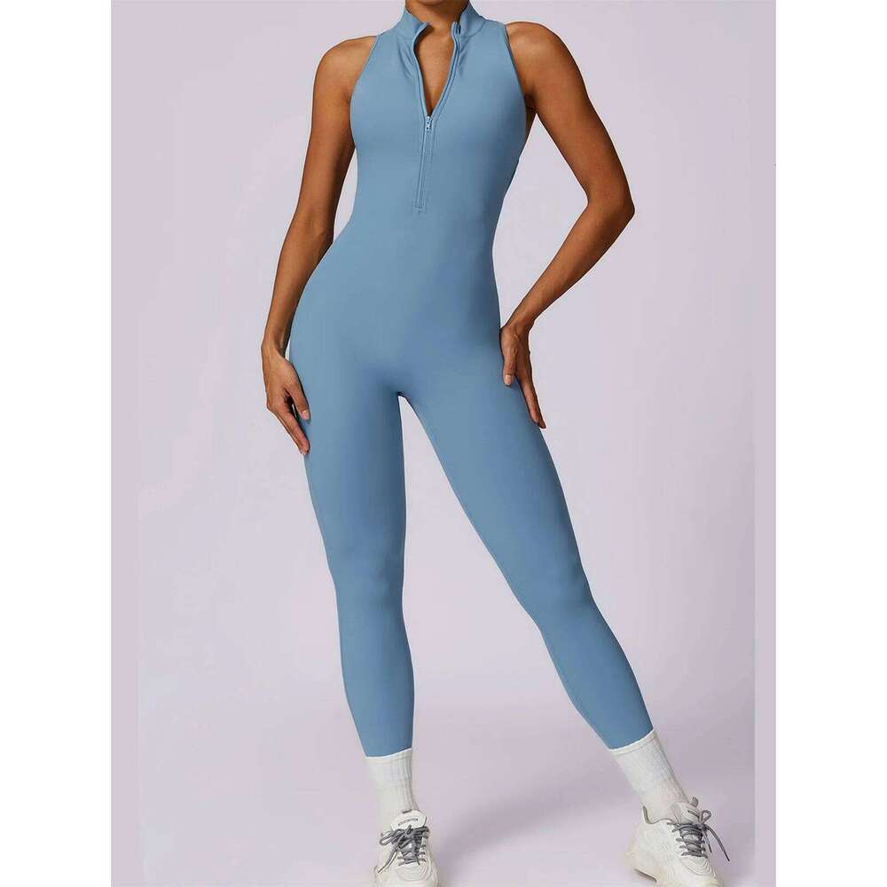 Naked GYM Romper Zipper Hollow Out Backless Fiess Jumpsuit Sleeveless High-intensity Sports Tight One-piece Playsuit Yoga Suit