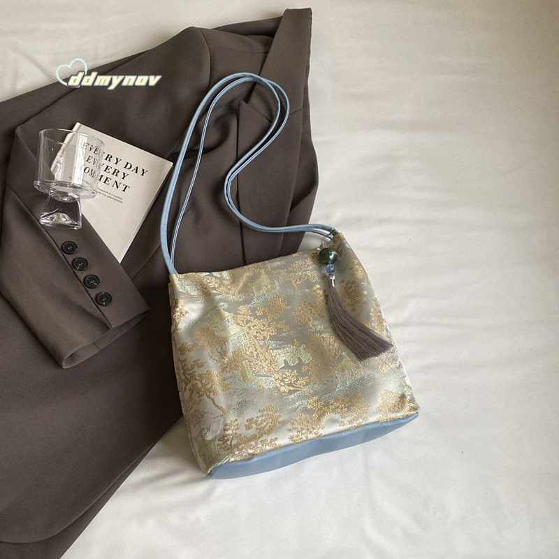 Chinese Style National Trend for Women 2024 New Silk Jacquard Handbag Fashion Simple Shoulder Underarm Bag ddmynov