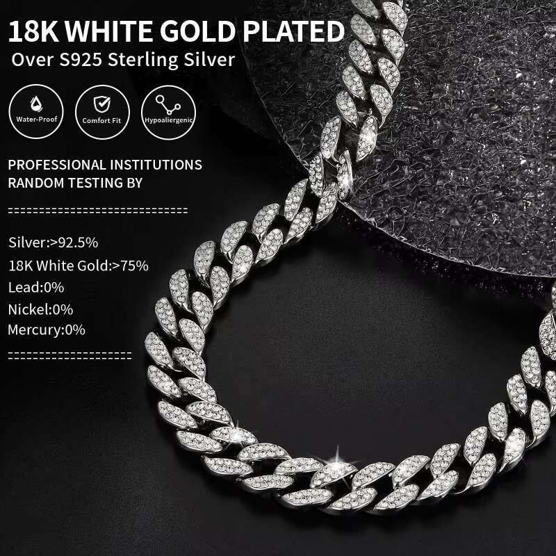 OACOCA Hiphop Jewelry 6mm Two Row Mossanite Necklace VVS Mossanite Diamond S925 Silver Necklace Iced Out Mossanite Cuban Chain Necklace