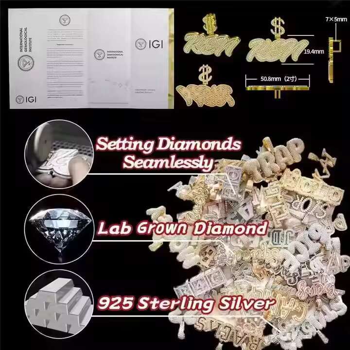 Luxury VVS Mossanite Diamond Pendant Iced Out Hiphop Jewelry Hamsa Hand 925 Sliver Hiphop Custom Moissanite Pendant