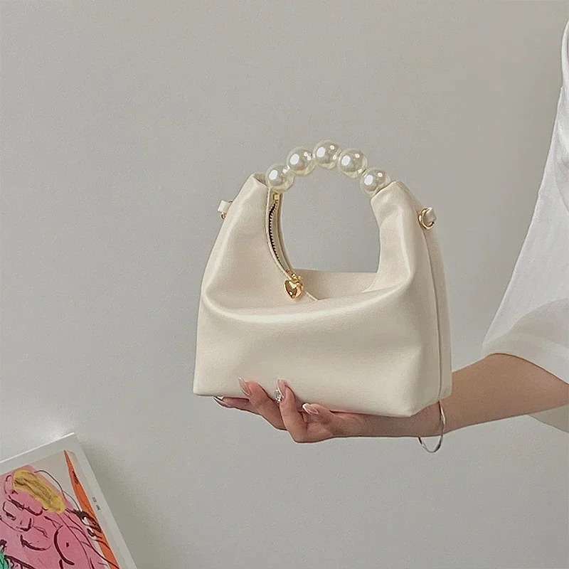 Pearl Handle Women Small Clutch Handbags Fashion Chain Female Shoulder Messenger Bag Solid Color Ladies Hobos Tote Purse Bag 250606