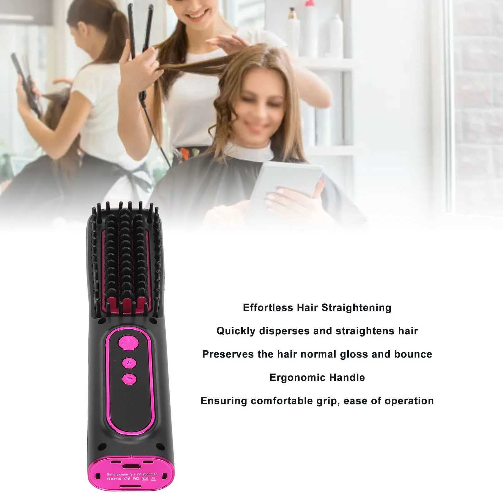 Hair Straightener Comb Frizz Control Professional USB Rechargeable Electric Hair Straightener Cordless Portable For Long Hair W250610