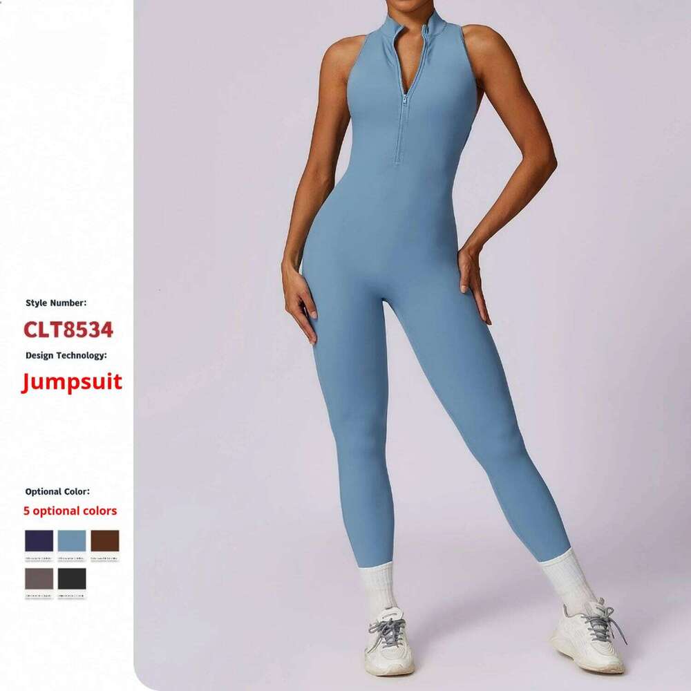 Nude Quick-Drying Zipper Yoga Bodysuit High-intensity Fiess Training Sports Tights