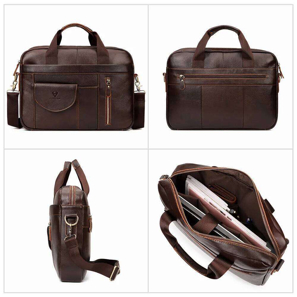 HUMERPAUL Men's Briefcase Top Layer Leather Handcrafted Laptop Bag With Multiple Compartments Business Shoulder Messenger