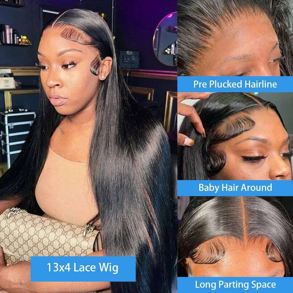 13x4 Natural Bone Straight 200% Density Frontal Brazilian Remy wig HD Transparent Lace 100% Human Hair Wig For Women