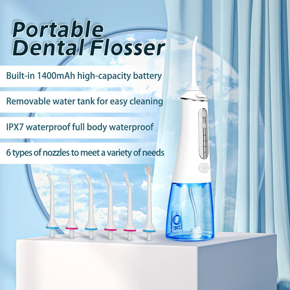 Portable Oral Irrigator Dental Water Flosser Dental Water Jet Tools Pick Cleaning Teeth 300ML6Nozzles Mouth Washing MachineFloss 250605