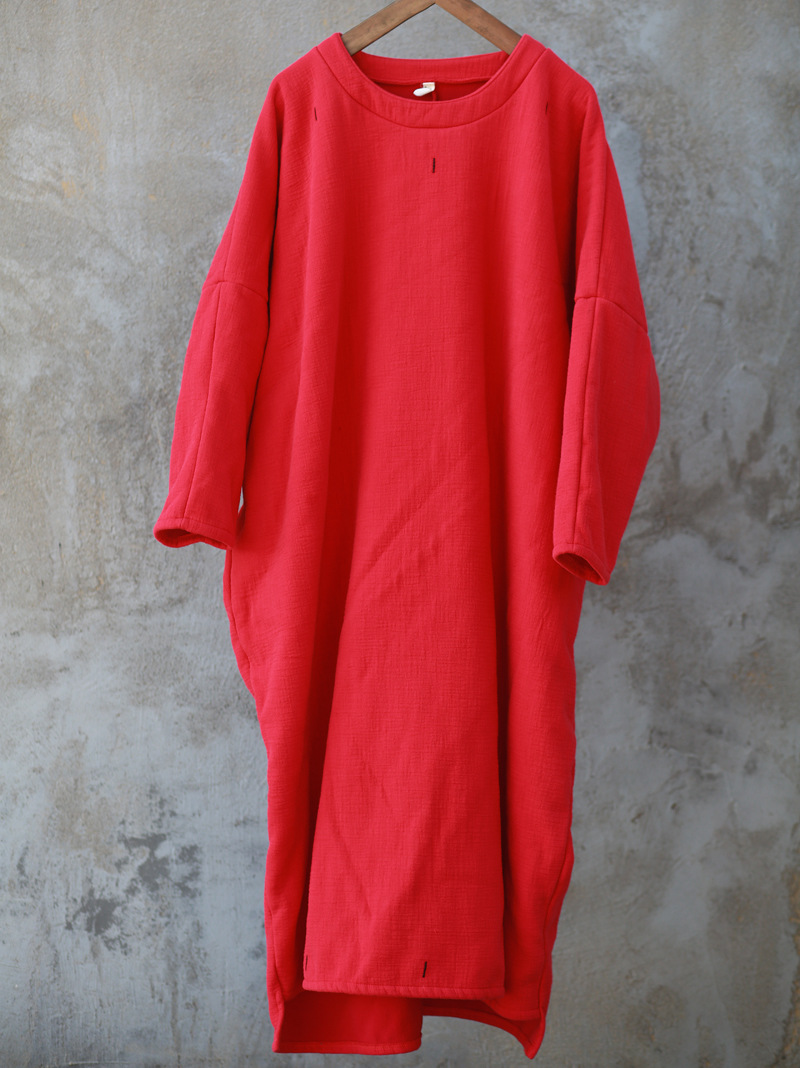 DO55 long-sleeved embroidered dress robe retro literary loose cotton and linen skirt for women