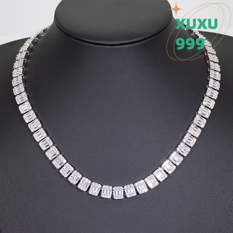 OACOCA Customized Necklace 9mm 925 Silver Hip Hop Jewelry Baguette Moissanite Cuban Chain Vvs Moissanite Hip Hop Moissanite Link Chain