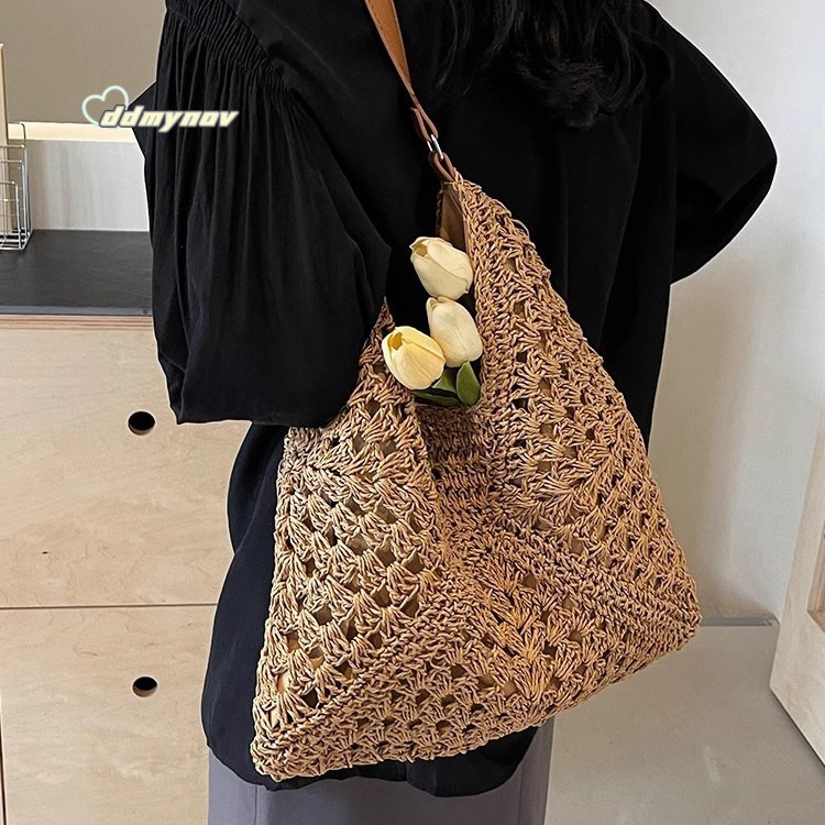 Large Capacity Woven for Women 2025 New Summer Beach Vacation Straw Versatile Commuter Shoulder Tote Bag ddmynov
