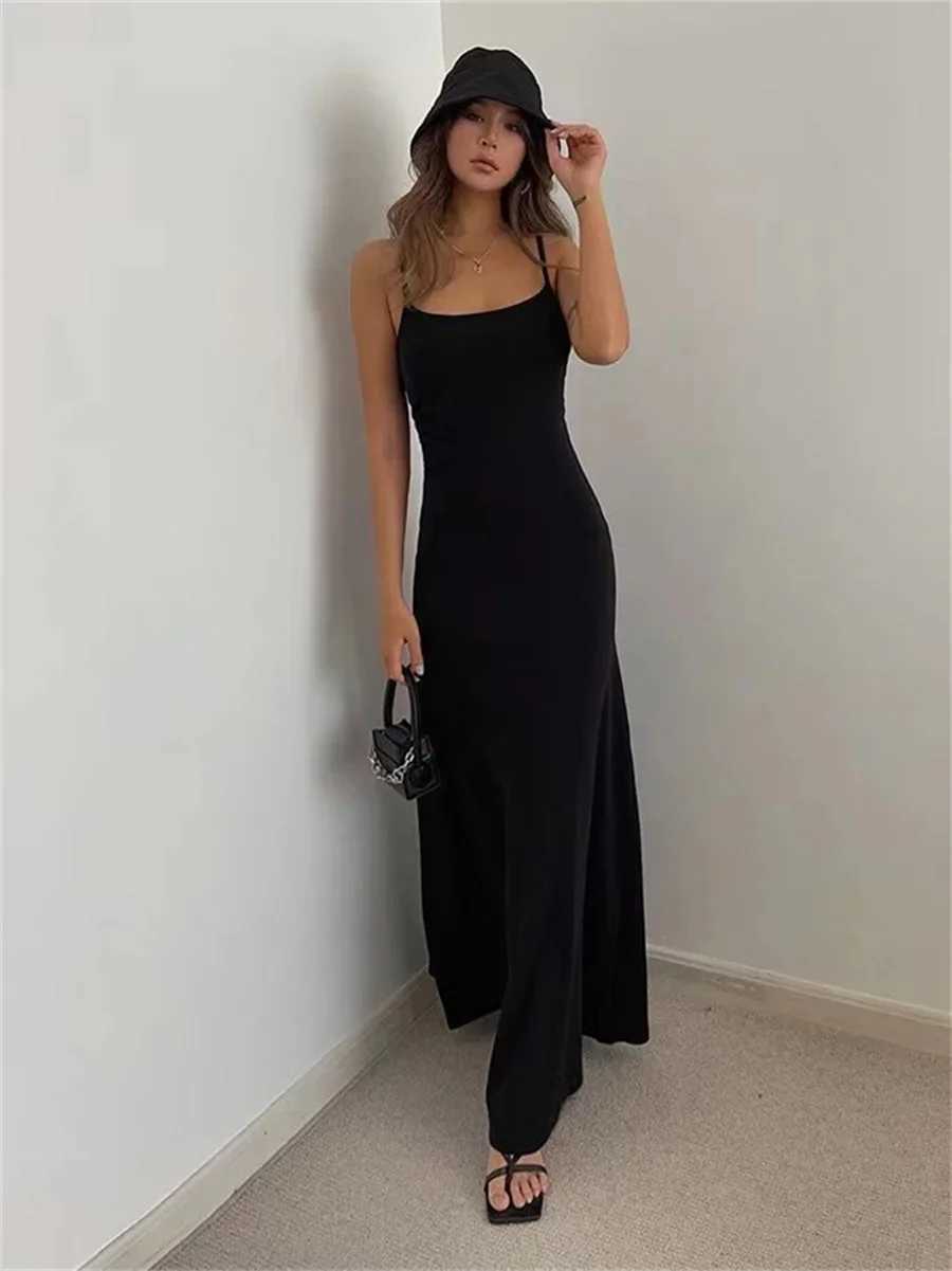 Woman Spring Summer Style Bodycon Dress Female Sexy Sleeveless Spaghetti Strap Split Sheath Dress Vestidos XJ250610