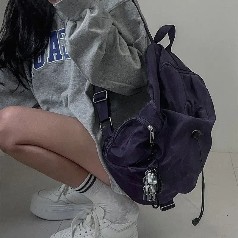 Backpack Nylon Unisex Zipper High-Capacity String Casual School Backpack for College Students Simple All-match 250606