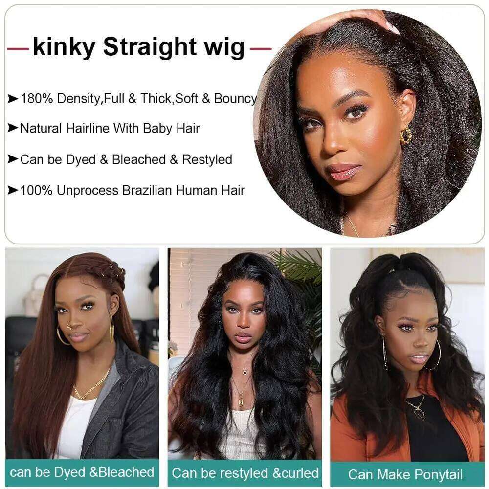 13x6 Front HD Transparent Kinky Straight Human Hair Glueless Lace Frontal Wigs for Women