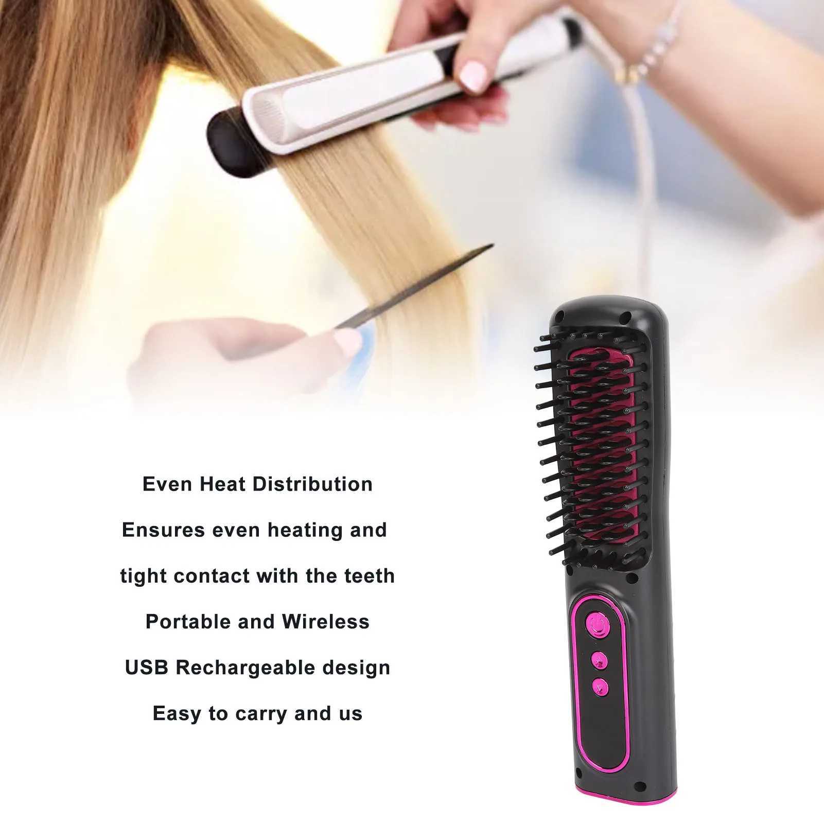 Hair Straightener Comb Frizz Control Professional USB Rechargeable Electric Hair Straightener Cordless Portable For Long Hair W250610