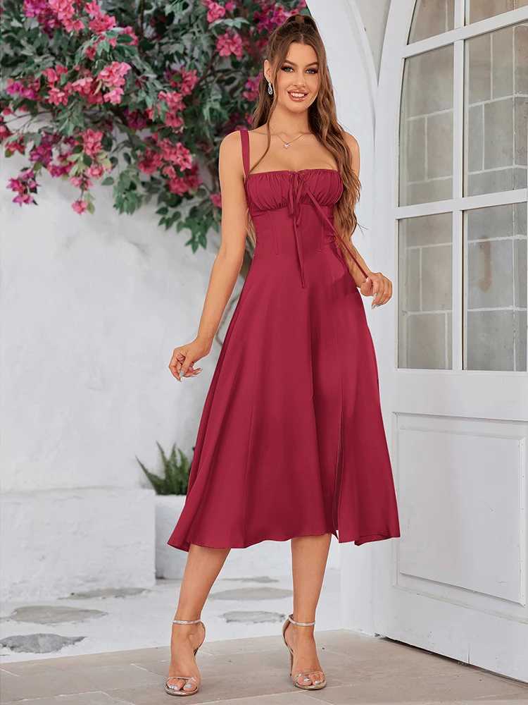 NewAsia Summer Sweet Solid Sleeveless Long Dress Women Fashion Bandage Camisole Dresses Padded Boned Robe Elegant Party Dresses XJ250610