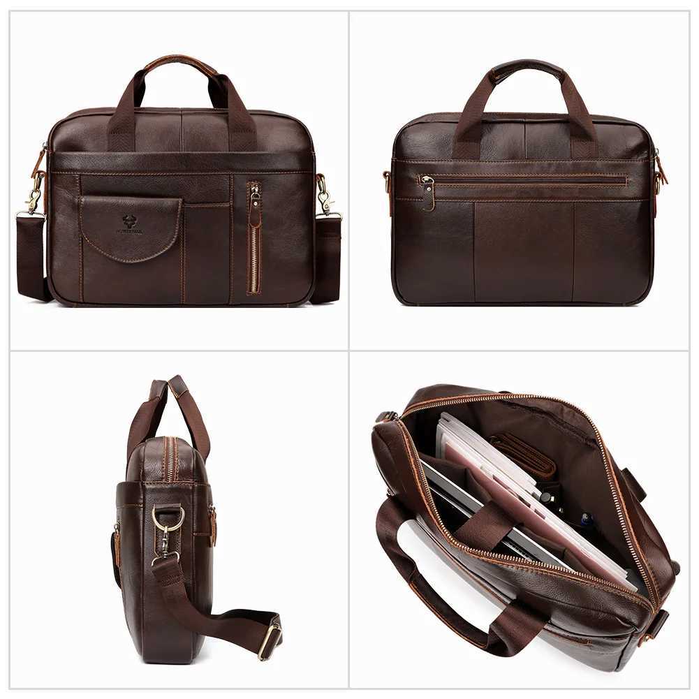 HUMERPAUL Mens Briefcase Bag Top Layer Leather Handcrafted Laptop Bag with Multiple Compartments Business Shoulder Messenger W250610