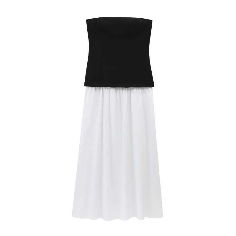 TRAF 2025 Womens Spring collection Elegant fashion party dress color contrast patchwork sexy strapless dressXJ250610