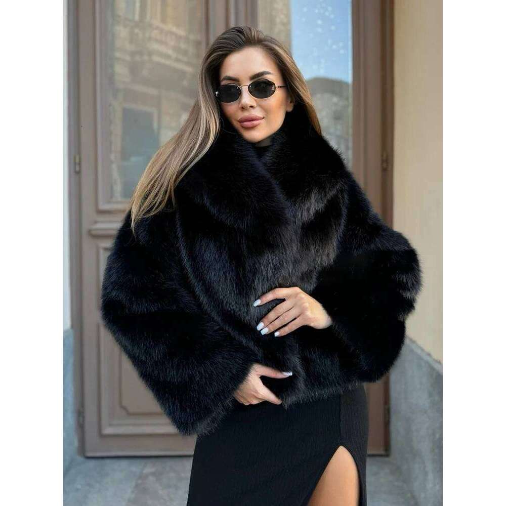 TARUXY Women's Large Lapel Streetwear Fluffy Fox High Quality Office Lady Fur Jacket Coat Thick Fashion
