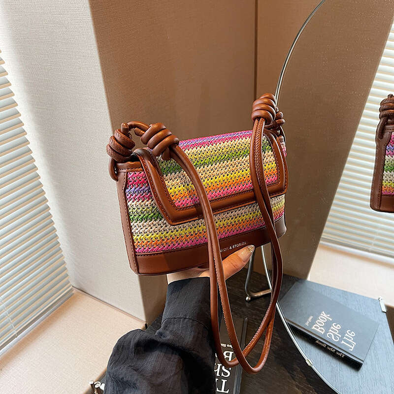 2024 Trendy Niche Style New Woven Handbag Small Square Simple Fashionable Shoulder Crossbody Bag GUHUISHU