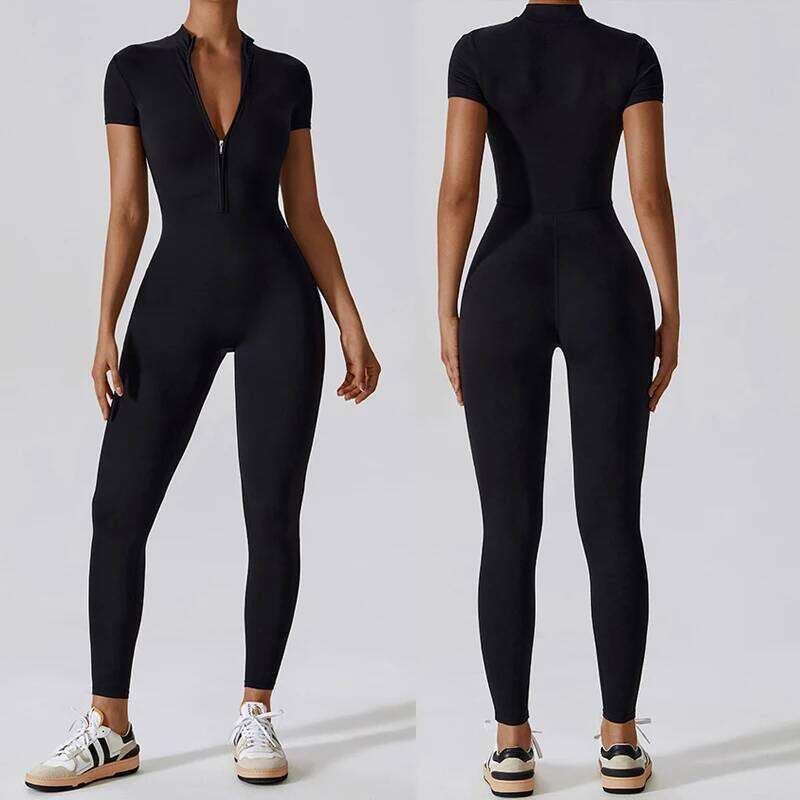 One Piece Fiess Yoga Set Women Buttery Soft Short Sleeve Gym Jumpsuit Super Stretch Zipper Workout Running Sportswear