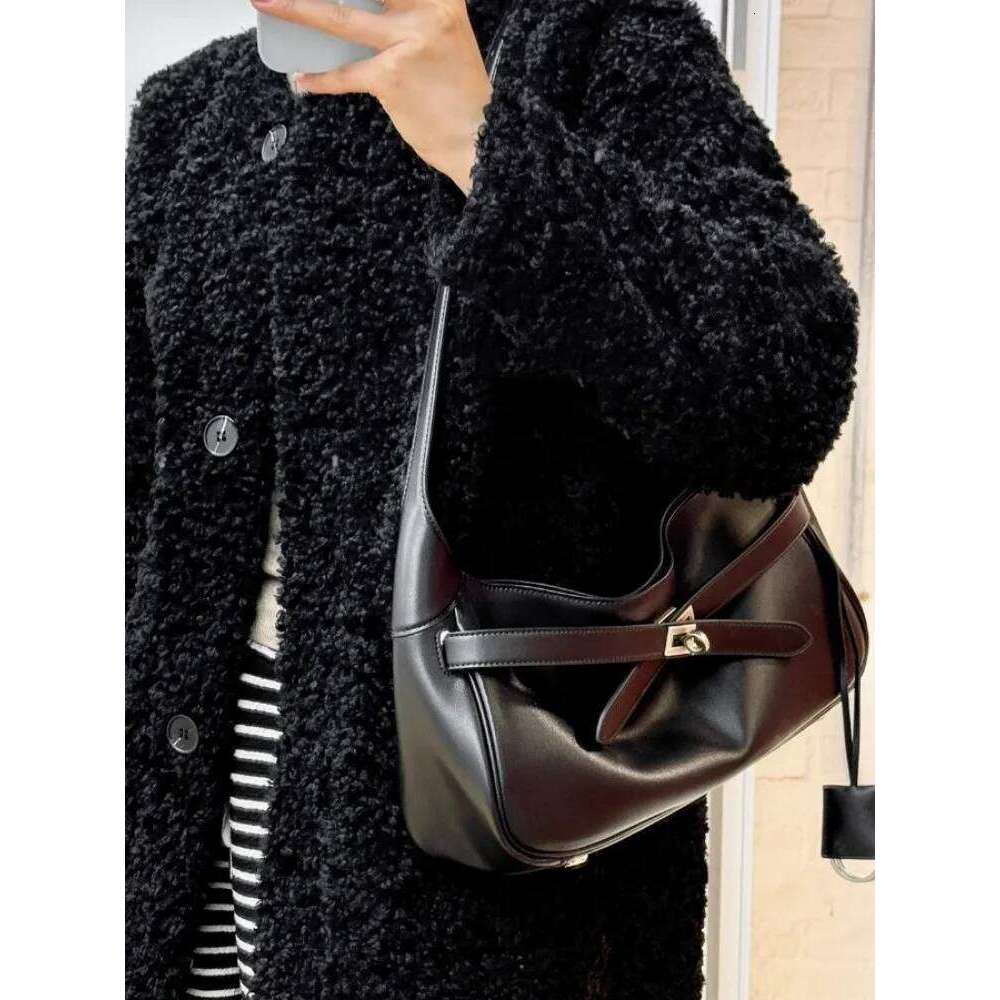 Women New Fashion Single Shoulder Designer Solid Color Elegant Cow Split Leather Office Ladies Work Handbag Hasp Underarm Bag 2025/06/10