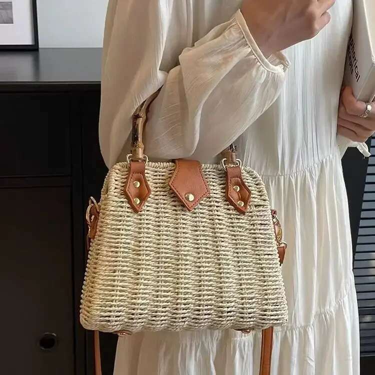 Fashionable Korean Crossbody New Style Handwoven Rattan Versatile Women's For Vacation Beach Bag