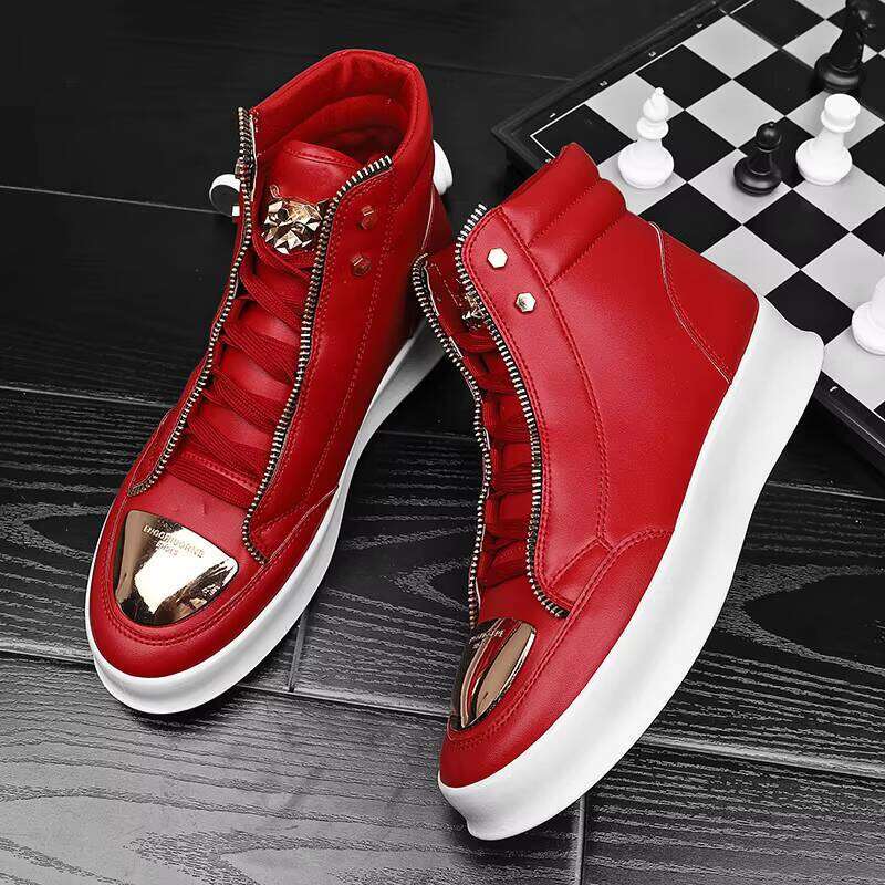 Middle-top Double Zipper Men's Fashion Casual Sports Shoes Trendy Leather Boots