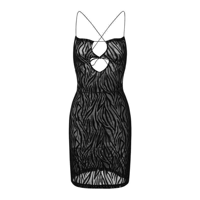 Sexy Backless Tie-up Spaghetti Strap Dress Hot Girl Hollow Out Mini Dress Skinny Bodycon Chic Women Club Party Night Streetwear XJ250610