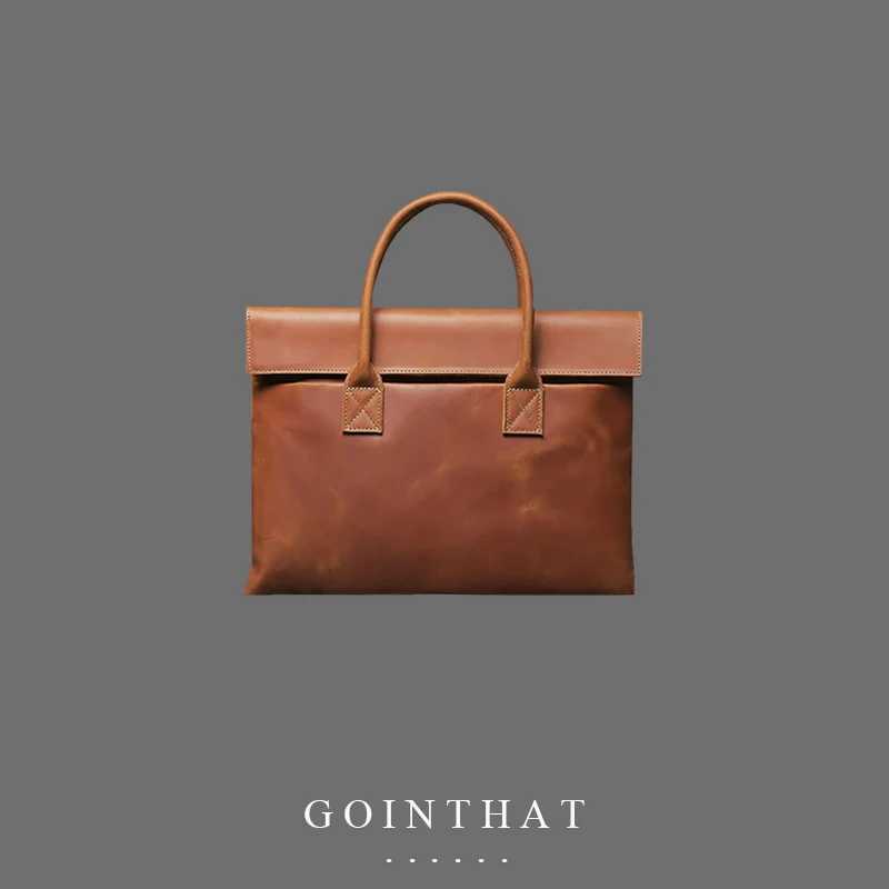 Men Genuine Leather Briefcase Business Handbag Messenger Bags Laptop Bag Notebook Case Sleeve Male Vintage Shoulder Travel Bags W250610