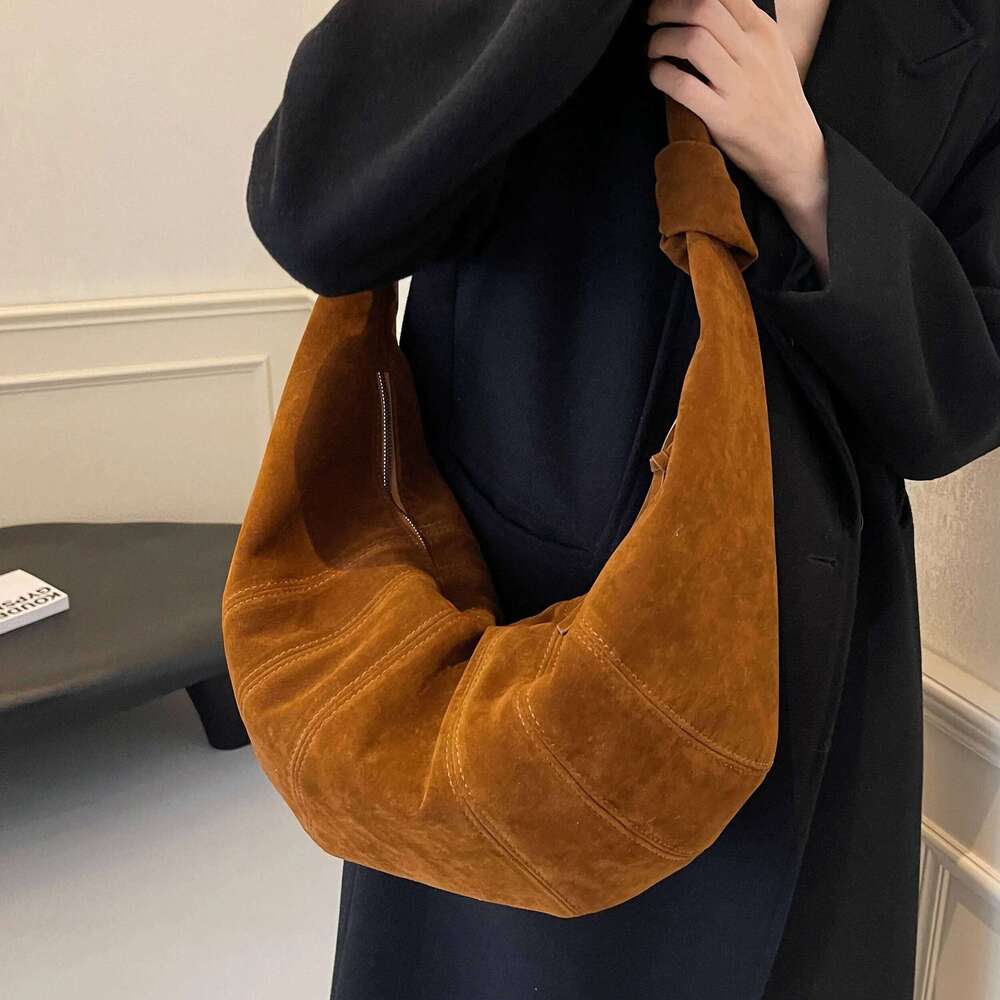 High Quality Faux Suede Hobo Women Large Retro Shoulder Bags 2024 In Winter Designer Cross Body Bag Lazy Style Shopper Tote